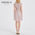 Knee Length Cute Style Cap Sleeve Pink Color Lace Sequin Party Dress